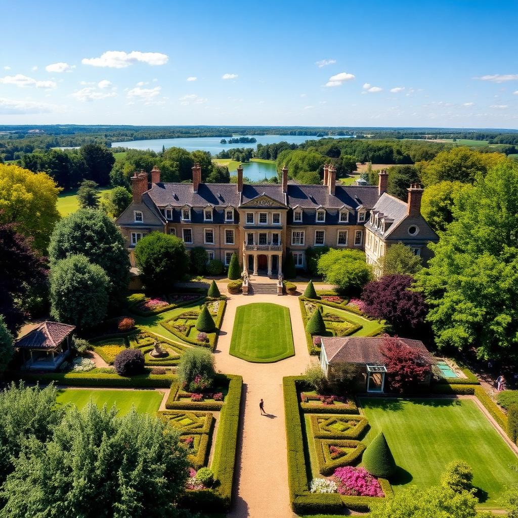Aerial view of The Sandars estate and lake