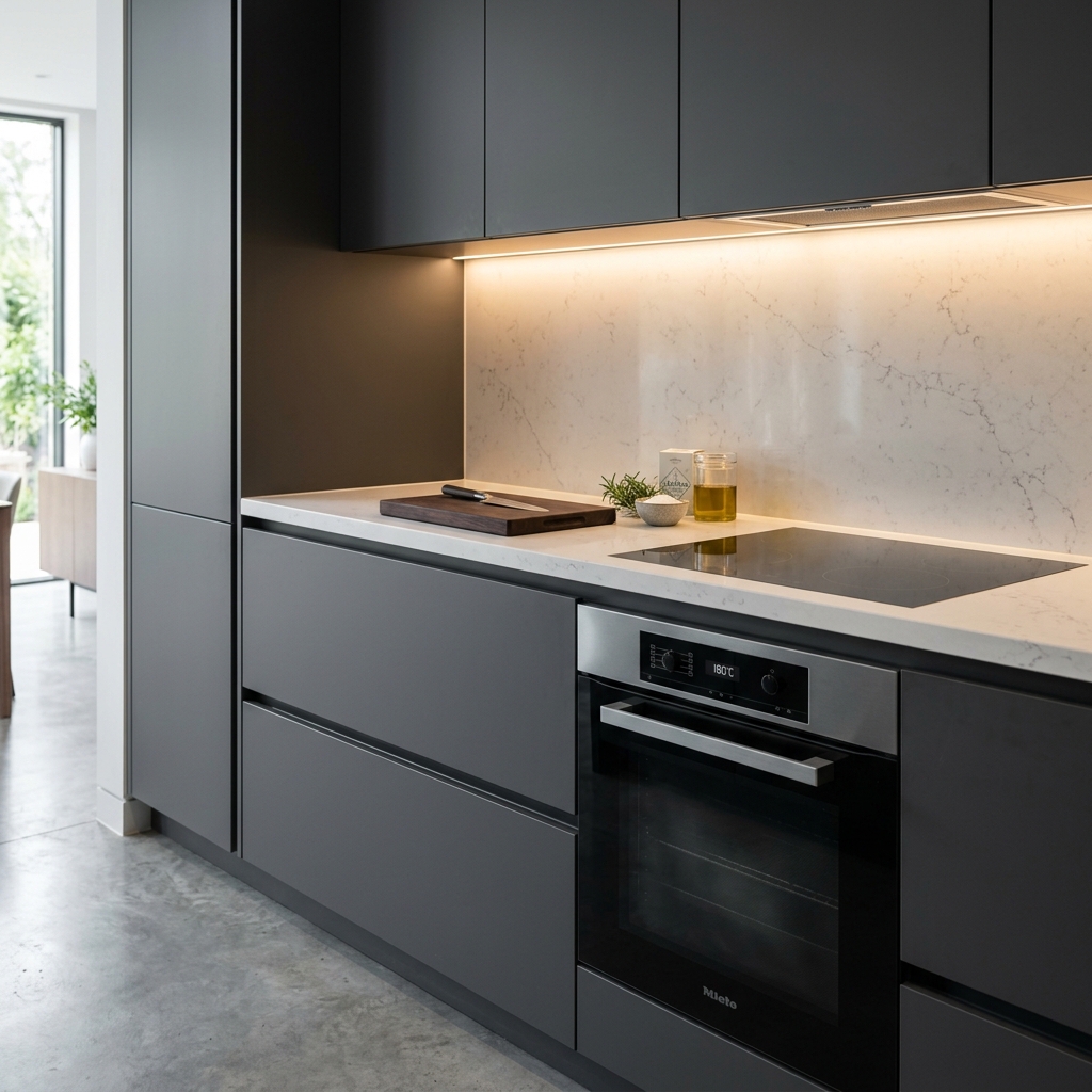 High-end kitchen cabinetry and quartz detail